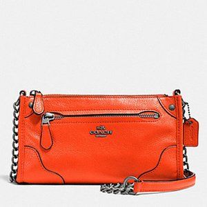 Coach Mickie Chain Crossbody Purse with Pebbled Leather in Metallic Cherry